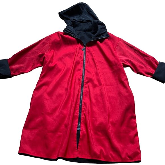 Mycra Pac Size S/M Red Black Reversible Packable Hooded Travel Raincoat Jacket